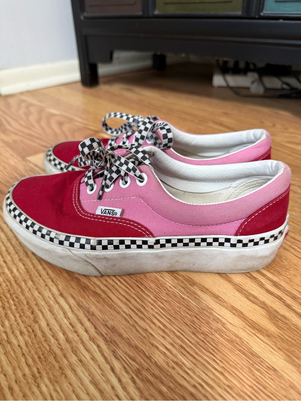 Vans Two-Tone Pink & Red Checkerboard Platform Sneakers